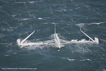 21 12 2008 - Port Saint Louis du Rhône (South of France) - The Hydroptere just after its capsize when trying to beat the overall sailing speed record
