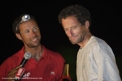 06 11 2006 - Pointe à Pitre Guadelupe (FRA) - Route du Rhum 2006 arrival - Thomas Coville (Sodebo) - Michel Desjoyeaux (Géant)