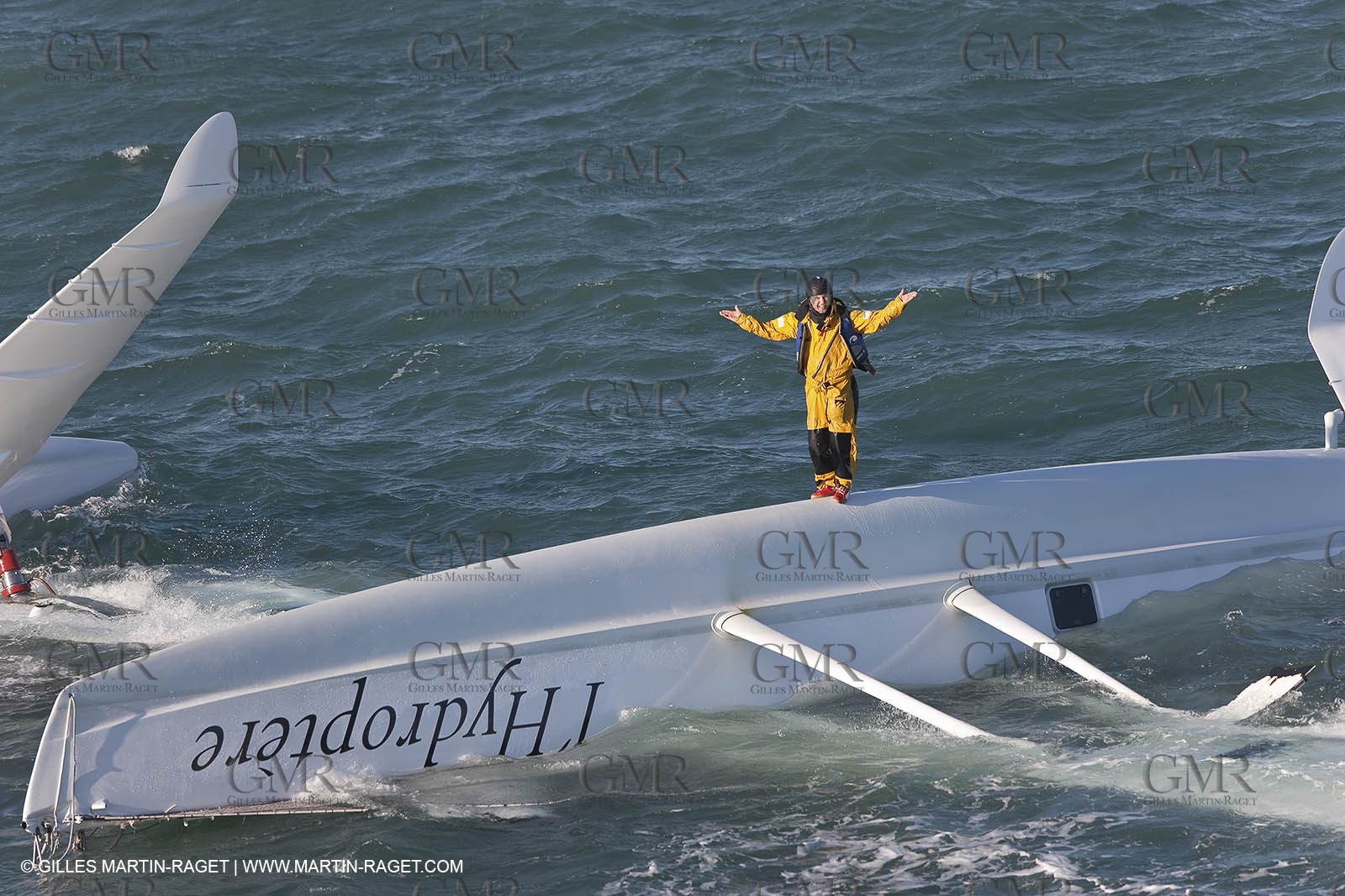 21 12 2008 - Port Saint Louis du Rhône (South of France) - The Hydroptere just after its capsize when trying to beat the overall sailing speed record
