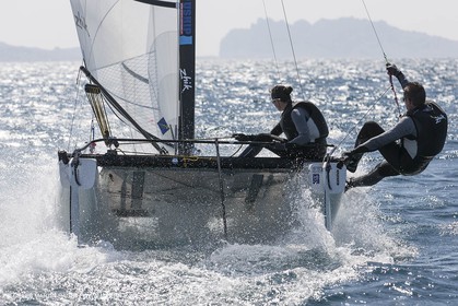 26 03 2013 - Marseille (FRA,13) - Ingrid Petitjean et Olivier backes training on their Nacra 17 in breezy conditions