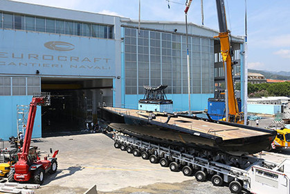 22 07 2017, Savona (ITA), Wally Cento Tango going out of the shed, Photo Gilles Martin-Raget