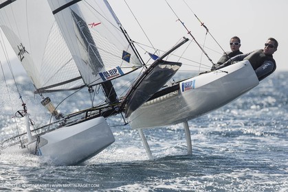 26 03 2013 - Marseille (FRA,13) - Ingrid Petitjean et Olivier backes training on their Nacra 17 in breezy conditions