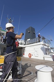 11 09 2014 - la Ciotat (FRA,13) - onboar Al Azzizi, oceanographic research ship buit by H2X boat yard, measure devices manipuation