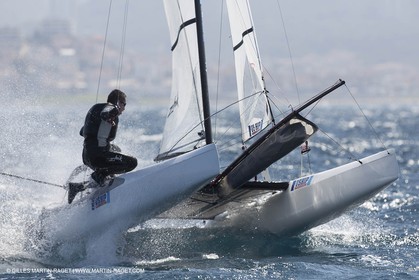 26 03 2013 - Marseille (FRA,13) - Ingrid Petitjean et Olivier backes training on their Nacra 17 in breezy conditions