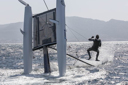 26 03 2013 - Marseille (FRA,13) - Ingrid Petitjean et Olivier backes training on their Nacra 17 in breezy conditions