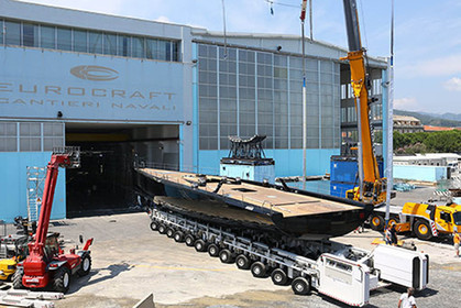 22 07 2017, Savona (ITA), Wally Cento Tango going out of the shed, Photo Gilles Martin-Raget