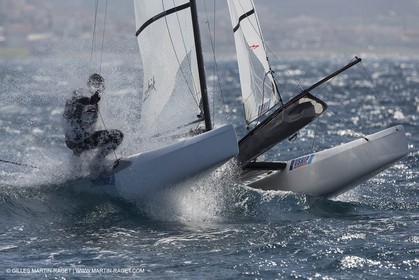 26 03 2013 - Marseille (FRA,13) - Ingrid Petitjean et Olivier backes training on their Nacra 17 in breezy conditions