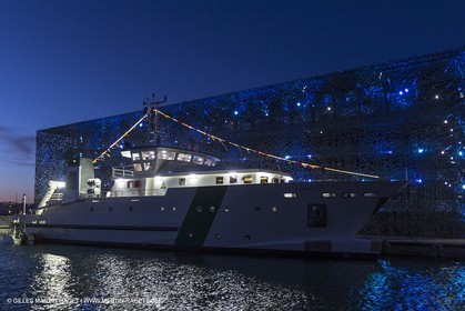 Al Azizi oficial launchat the Mucem museum - H2X boatyard - Oceanographic research ship - Marseille (FRA,13) - 27 05 2014