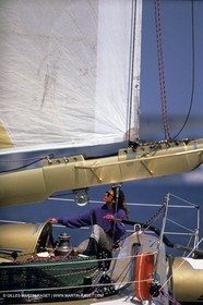 Florence Arthaud winner of the 1900 Route du Rhum on her boat Groupe Pierre 1er