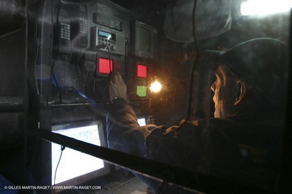 Lorient -Orange II - First sea trials - onboard - at night - Roger Nilson at the navstation