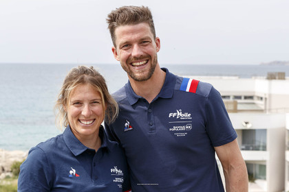 15 04 2024, Marseille (FRA), présentation des sélectionnés olympiques français en voile pour les Jeux Olympiques de Paris 2024. Camille Lecointre-Jeremie Mion