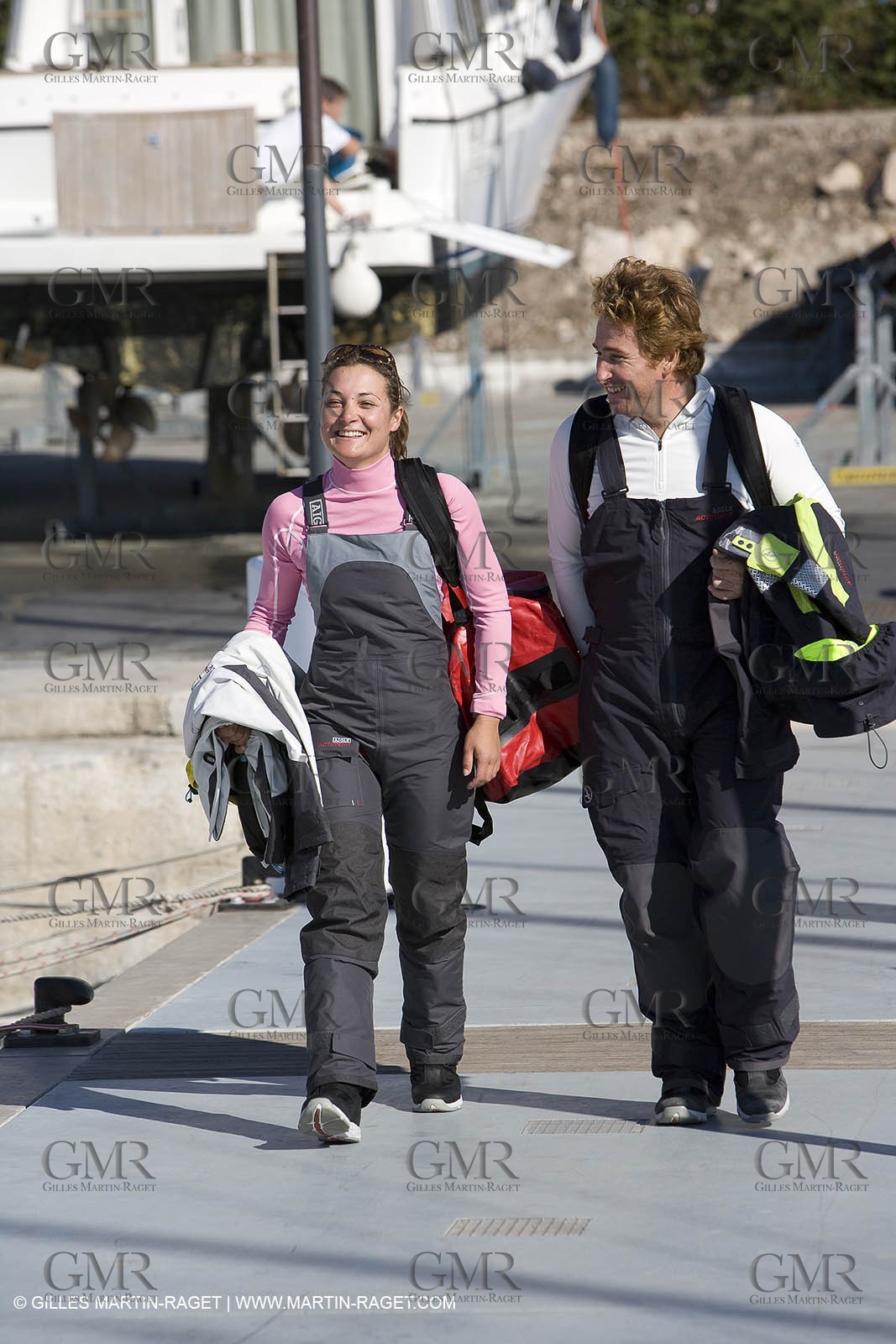 28 09 2007 - Marseille (FRA, 13) - Aigle Marine weather clothing showed in action by salors Marc Emig et Luce Molinier