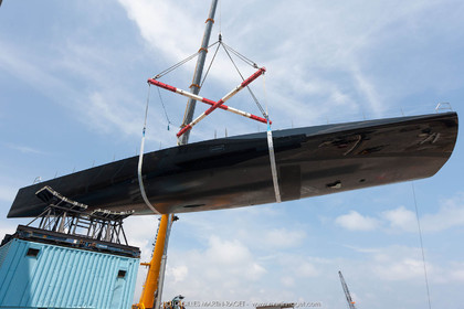 22 07 2017, Savona (ITA), Wally Cento Tango going out of the shed, Photo Gilles Martin-Raget