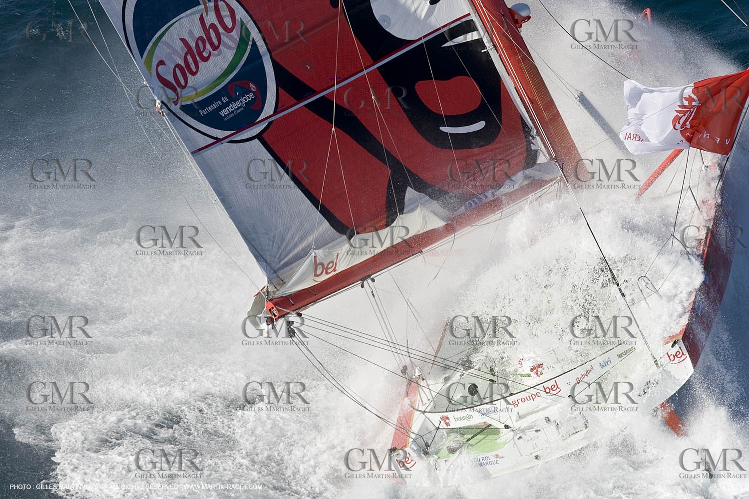 14 07 2008 - Port Camargue (FRA,30) Monocoques IMOCA - Vendée Globe 2008 - Kito de Pavant (Groupe Bel) training in strong breeze.