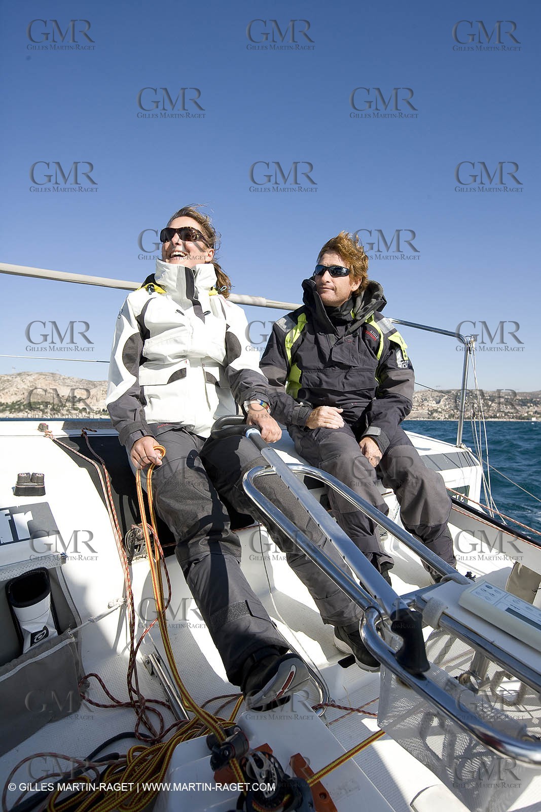 28 09 2007 - Marseille (FRA, 13) - Aigle Marine weather clothing showed in action by salors Marc Emig et Luce Molinier