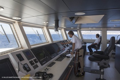 11 09 2014 - la Ciotat (FRA,13) - onboar Al Azzizi, oceanographic research ship buit by H2X boat yard, measure devices manipuation