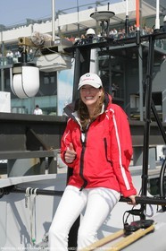 16 03 2007-Valencia (Spain)- 32nd America's Cup - Louis Vuitton Cup - RR1 - Day 1 - BMW ORACLE Racing - Top Model Tatiana Patitz 18th man onboard USA 98 for inaugural Louis Vuitton Cup race Vs UI Team Germany