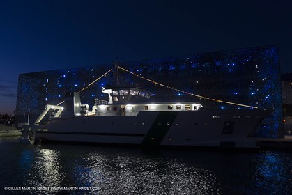 Al Azizi oficial launchat the Mucem museum - H2X boatyard - Oceanographic research ship - Marseille (FRA,13) - 27 05 2014