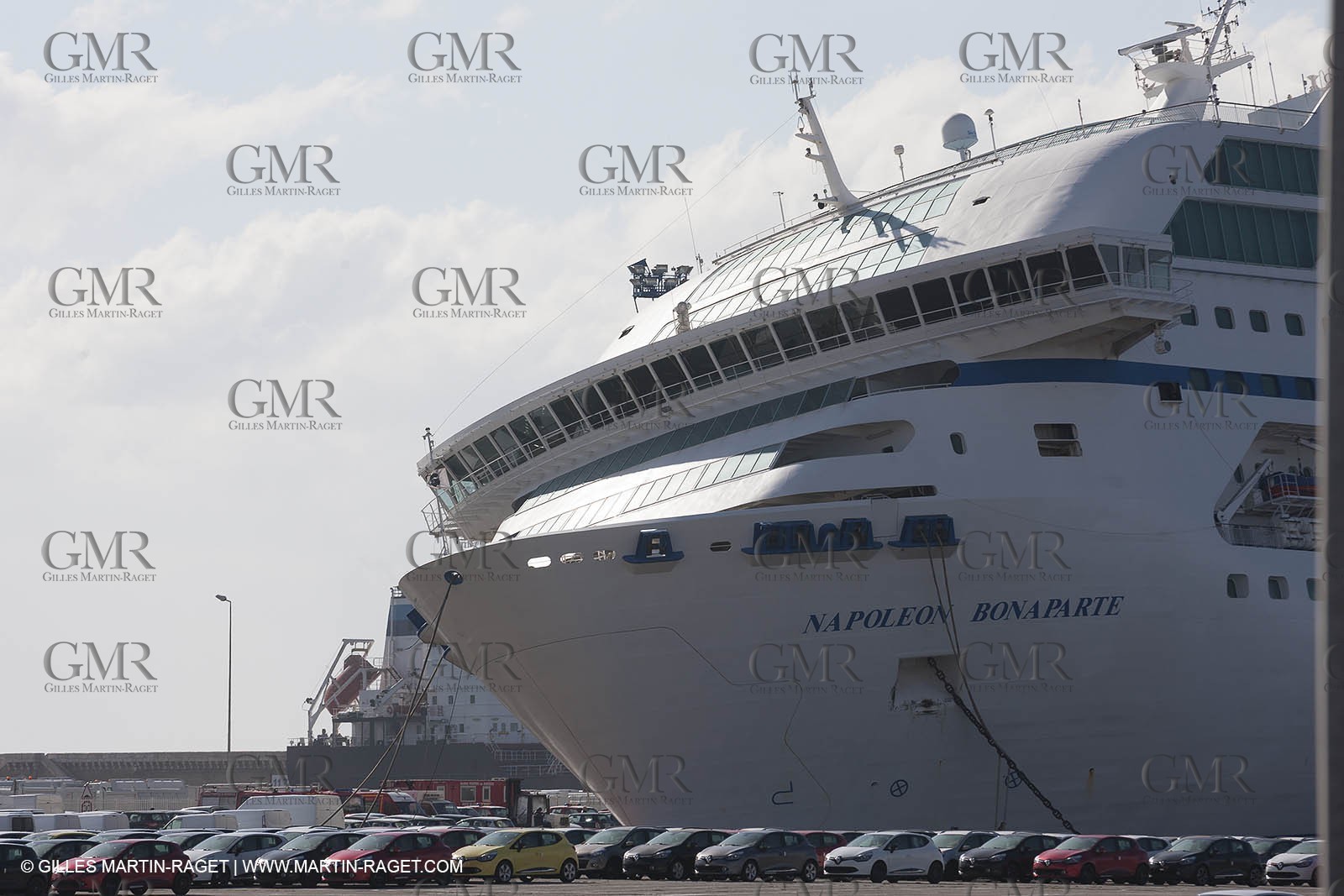 28 10 2012- Marseille (FRA,13) - Mistral force 11 gale - Ferry Napoleon Bonaparte has been damaged after its docking lines broke. The ship hit a quay and 2 watertight compartments have been submersed.