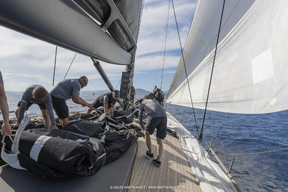 03 10 2022, Saint-Tropez (FRA,83), Voiles de Saint-Tropez 2022,  entraînement des maxis, A bord de Sipirit of Malouen X