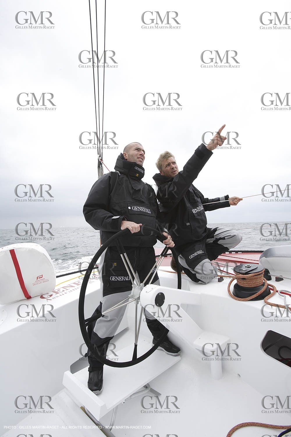 11 05 2007 - La Trinité sur Mer (France) - Yann Eliès Generali 60 open project for Vendée Globe - soccer champion Zinedine Zidane onboard