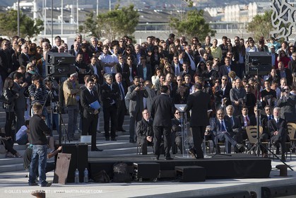 Al Azizi oficial launchat the Mucem museum - H2X boatyard - Oceanographic research ship - Marseille (FRA,13) - 27 05 2014