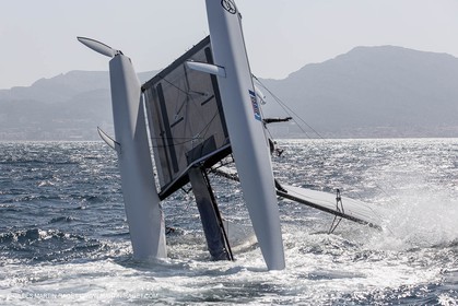 26 03 2013 - Marseille (FRA,13) - Ingrid Petitjean et Olivier backes training on their Nacra 17 in breezy conditions