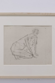 02 05 2023, Paris (FRA), oeuvre de Germaine Richier, Exposition Centre Pompidou 2023, San titre [Femme accroupie avec triangulation], vers 1940, Crayon sur papier, Collection particulière