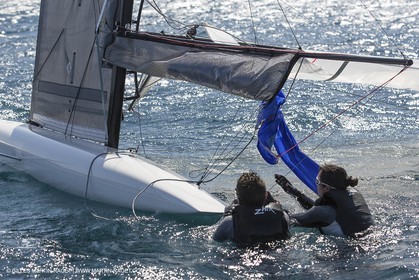 26 03 2013 - Marseille (FRA,13) - Ingrid Petitjean et Olivier backes training on their Nacra 17 in breezy conditions