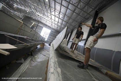 Sydney, Australia, Thomas Coville trimaran Sodebo building at Boat Speed