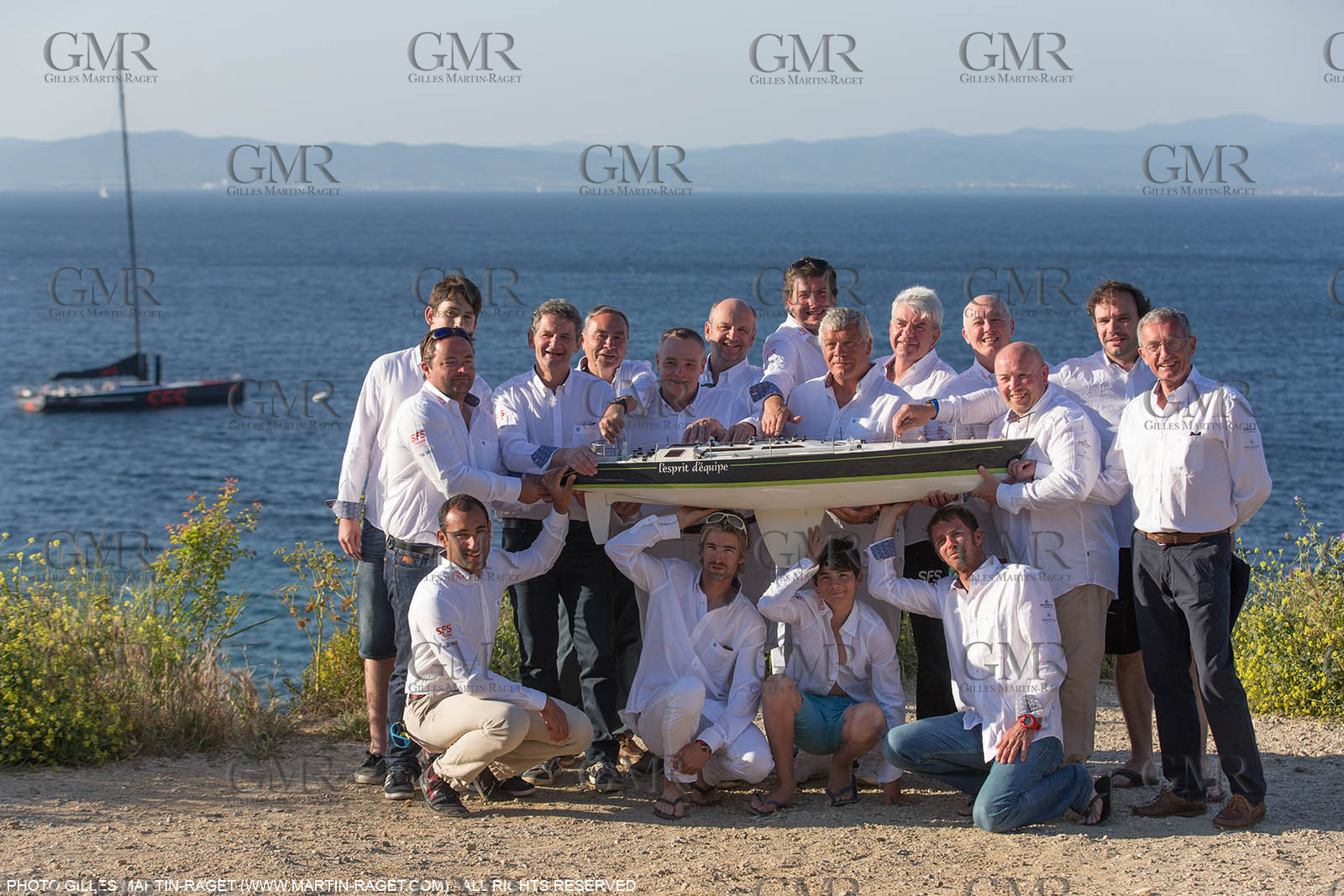 05 05 2016, Porquerolles (FRA,83), Semaine de Porquerolles, célébration des 30 and de lla victoire de l'Esprit d'Equipe dans la Whitbread, l'équipage se retrouve à bord du maxi SFS skippé par Lionel Péan