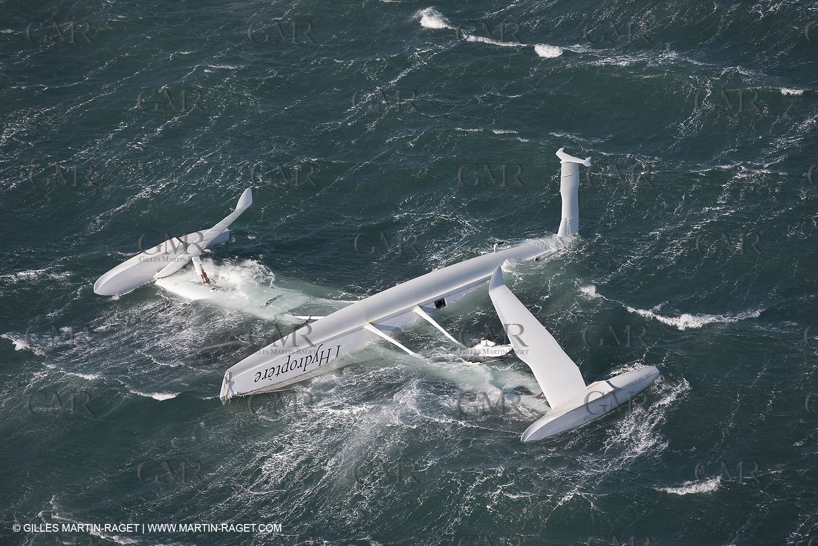 21 12 2008 - Port Saint Louis du Rhône (South of France) - The Hydroptere just after its capsize when trying to beat the overall sailing speed record