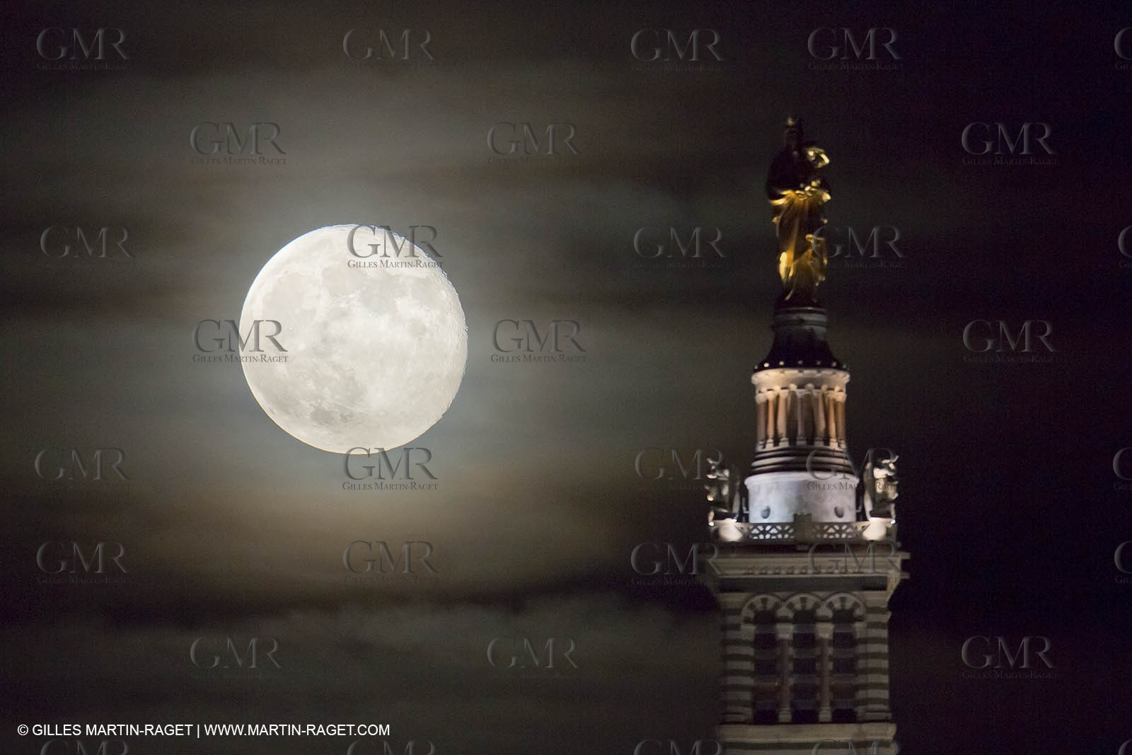 05 06 2012 - Marseille (FRA,13) - Full  moon at Notre Dame de la Garde as seen from Impasse Clerville (7th district)