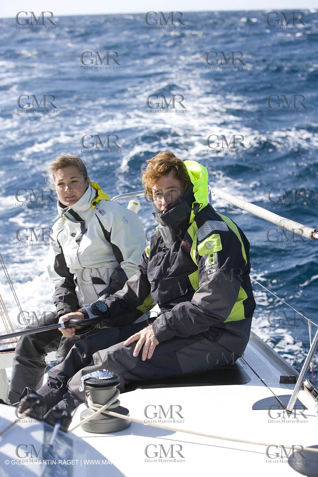 28 09 2007 - Marseille (FRA, 13) - Aigle Marine weather clothing showed in action by salors Marc Emig et Luce Molinier