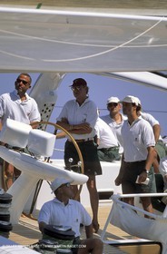Juan Carlos of Spain, onboard Wallygator, near Lucas Bassani (Wally Yachts)