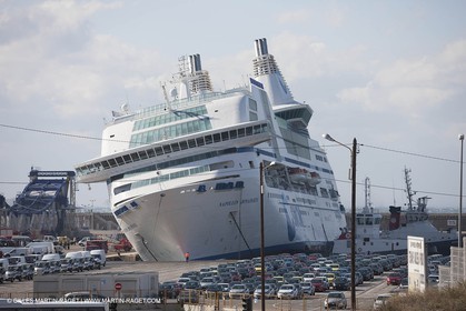 28 10 2012- Marseille (FRA,13) - Mistral force 11 gale - Ferry Napoleon Bonaparte has been damaged after its docking lines broke. The ship hit a quay and 2 watertight compartments have been submersed.