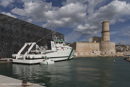 Al Azizi oficial launchat the Mucem museum - H2X boatyard - Oceanographic research ship - Marseille (FRA,13) - 27 05 2014