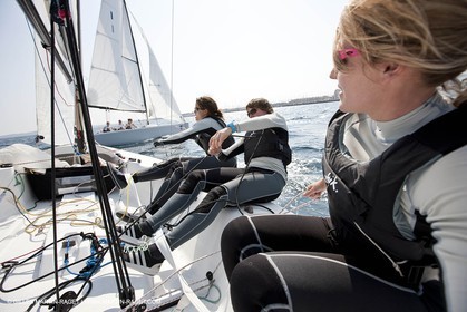 20 04 2010 - Hyères (FRA,83) - SOF 2010 - Zhik Team - women Match Racing - Leroy Pruvot  Bertrand