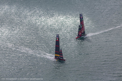 10 12 2020 - Auckland (NZL) - 36th America's Cup - Practice Sessions - Day 2 - Emirates Team New Zealand and Luna Rossa Prada Pirelli Team