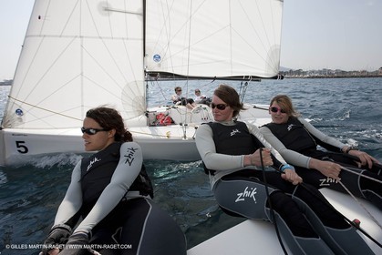 20 04 2010 - Hyères (FRA,83) - SOF 2010 - Zhik Team - women Match Racing - Leroy Pruvot  Bertrand