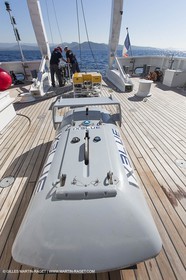 11 09 2014 - la Ciotat (FRA,13) - onboar Al Azzizi, oceanographic research ship buit by H2X boat yard, measure devices manipuation