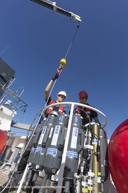11 09 2014 - la Ciotat (FRA,13) - onboar Al Azzizi, oceanographic research ship buit by H2X boat yard, measure devices manipuation