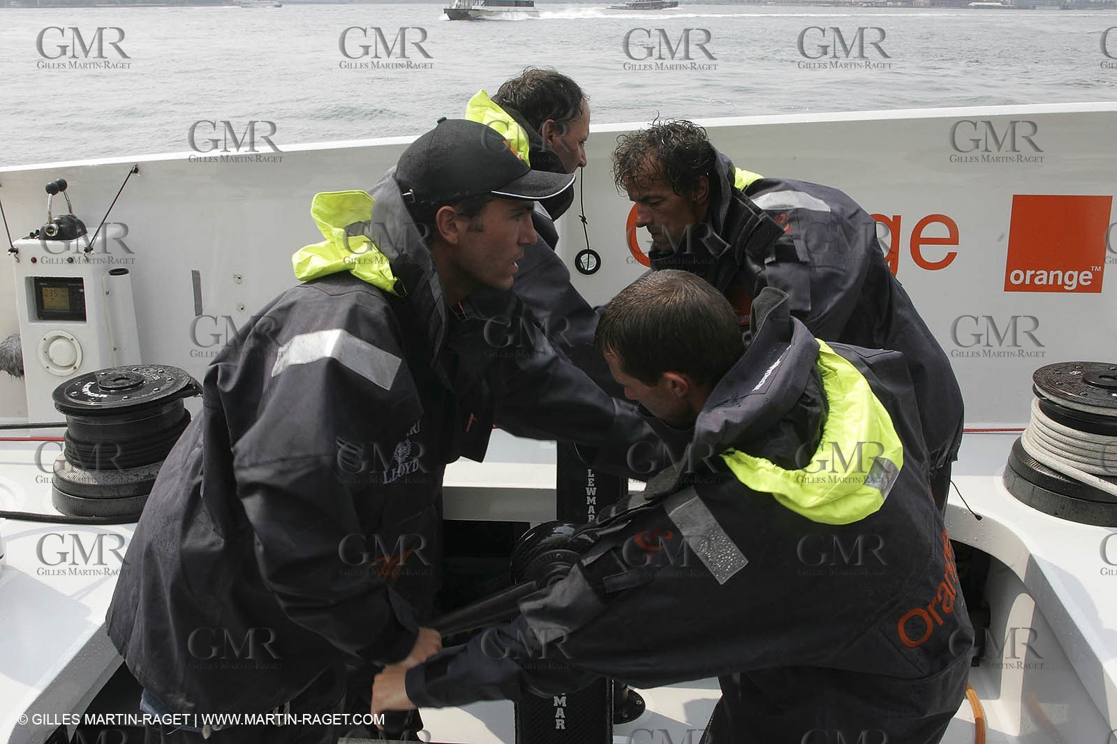 2004 Transatlantic record attempt - Orange II sailing off New York before the start