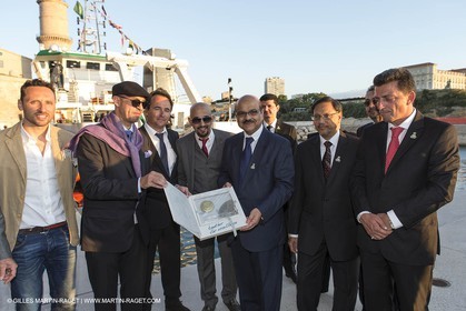 Al Azizi oficial launchat the Mucem museum - H2X boatyard - Oceanographic research ship - Marseille (FRA,13) - 27 05 2014