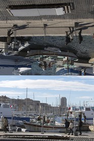 04 02 2013 - Marseille (FRA,13) - Renovation du Quai de la Fraternité (Vieux Port), pose de l'ombrière