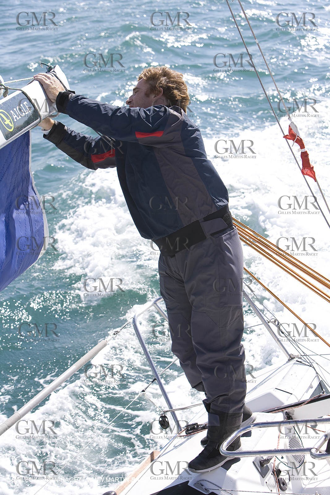 28 09 2007 - Marseille (FRA, 13) - Aigle Marine weather clothing showed in action by salors Marc Emig et Luce Molinier