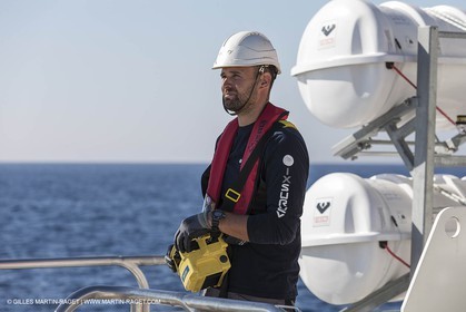 11 09 2014 - la Ciotat (FRA,13) - onboar Al Azzizi, oceanographic research ship buit by H2X boat yard, measure devices manipuation