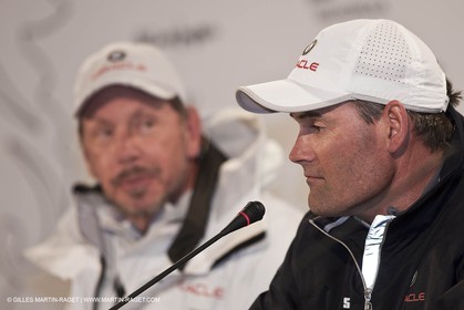 12 02 2010 - Valencia (ESP) - 33rd America's Cup - BMW ORACLE Racing - Day 5 - Race 1 - Press Conference - Larry Ellison - Russel Coutts