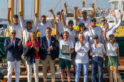 2 10 2026, Saint-Tropez (FRA,83), Société Nautique de Saint-Tropez, Les Voiles de Saint-Tropez 2026, Day 7, Remise Trophée Rolex à l'équipage du P Class Olympian