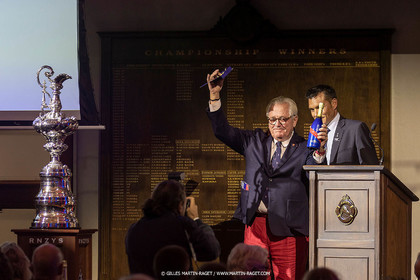 19 03 2021, Auckland (ZL), 36th America's Cup, America's Cup Hall of Fame, Peter J. Mongtgomery and Ed Baird induction at the Royal New Zealand Yacht Squadron, Bruno Troublé, Aaron Young (commodore RNZYS)
